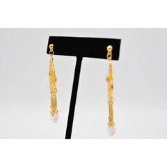 Vintage Dangle Earrings Lucite Frosted Brushed Gold Rhinestone NOS 1980s BinAK