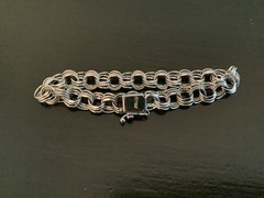 Vintage American STERLING SILVER 7″ Charm BRACELET Triple Link Chain 1960s 925