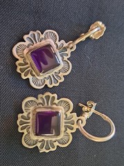 Vintage D Lucas Sterling Clover Shape Featuring Amethyst Stone Dangle Earrings