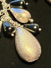 Vintage 925 Italy Dangling Pear Shaped Sterling Silver & Black Onyx Earrings