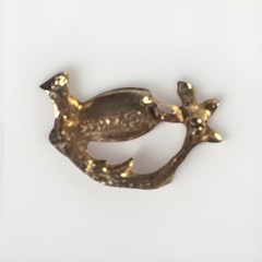 Gold Tone Owl on Branch Brooch Brown Cabochon Glass Body Red Eyes EMMONS