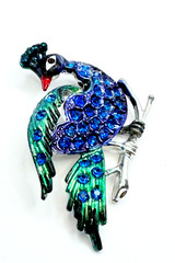 Silver Tone Multicolor Enamel & Cobalt Blue Rhinestones Peacock Brooch Vintage