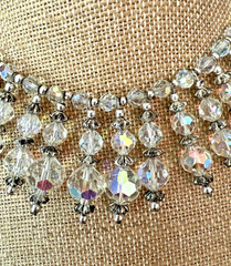 VINTAGE 1960’s AURORA BOREALIS CRYSTAL BIB COLLAR NECKLACE MCM STATEMENT PIECE
