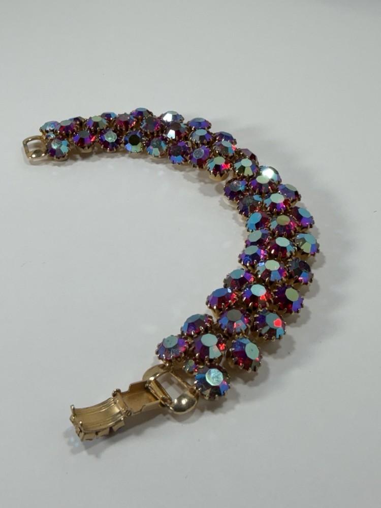 Vintage Signed Weiss AB Rhinestone Bracelet 7.5”