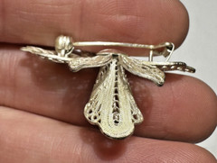 Small Handmade Silver 925 Wire Filigree Orchid Flower 3.1g Vintage Brooch