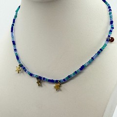 Blue Beaded Celestial Star Charm Necklace Boho Festival Layering Statement Gift
