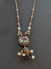 Vintage West Germany Aurora Borealis Rhinestone Filigree Necklace 22” S84