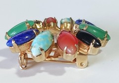 Vintage Gold-tone Brooch 1.25″ Ring of Multicolor Prong-set Semi-precious Stones