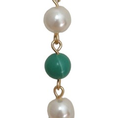 Vintage Necklace /Gold Tone- Faux Pearl and Faux Jade 1960’s / 32 In Length