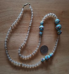 Vintage Jewelry Venetian Murano Blue Wedding Cake & White Glass Beads Necklace