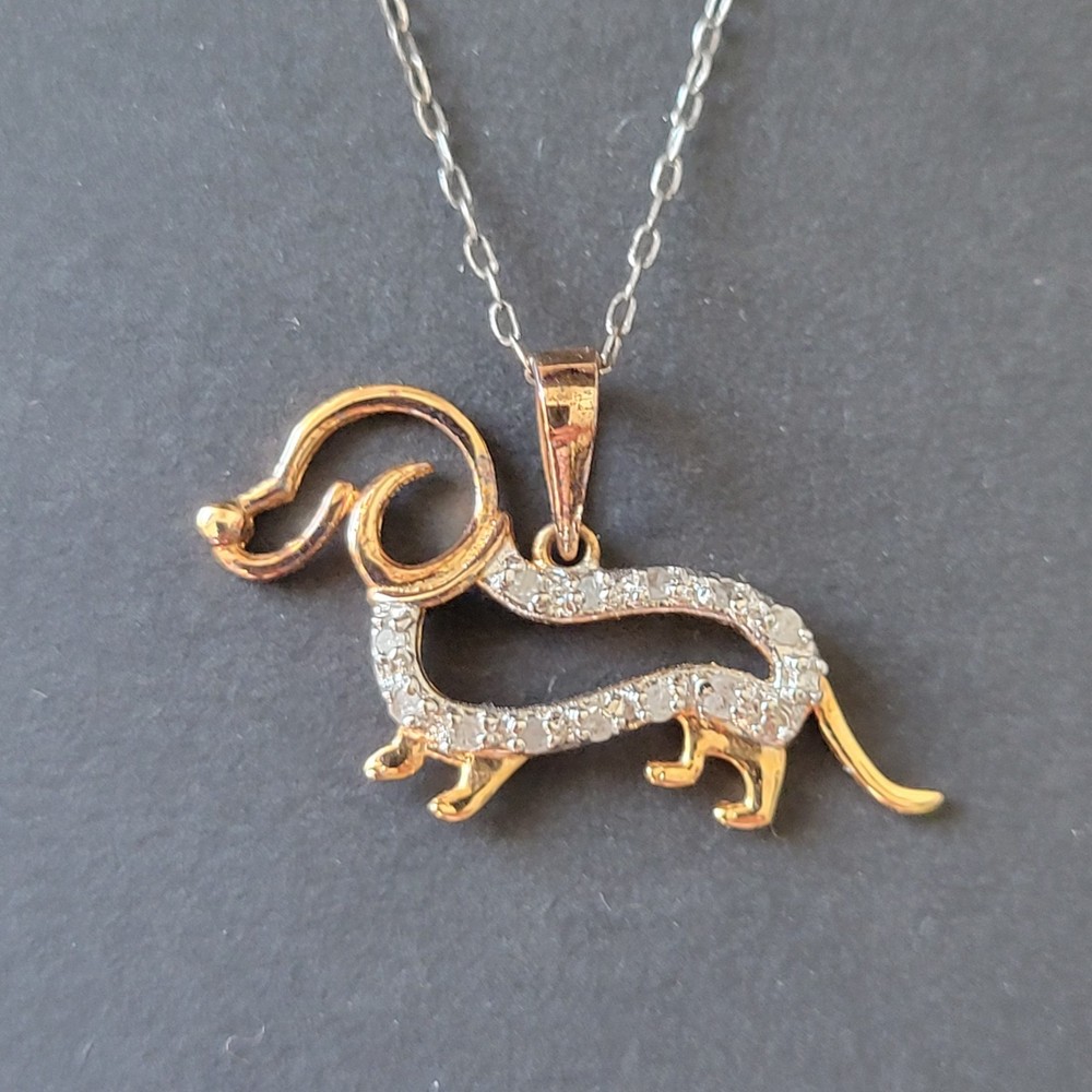 Dachshund Dog Pendant Necklace 925 Sterling Vermeil Gold Plated Modena Italy Y2k