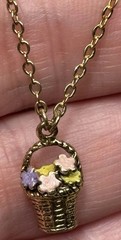1928 Brand Enamel Necklace Dainty Flower Basket Gold Tone Chain Barrel Clasp