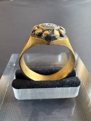 Vintage Handmade Tuareg Brass Ring Geometric Patterns & Rosette Motif Size 10 US