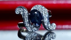 18k white gold size 4 ring 1.42ct natural, treated sapphire diamond 4.80gr N3444