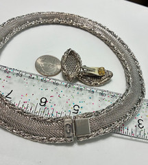 VTG Signed HOBE Silver Mesh NECKLACE & CLIP EARRING Set 1940s ORNATE Demi-Parure