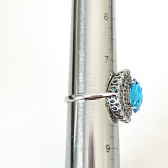 Ladies Light Blue & Clear CZ Halo Bezel Set White Gold Plated Ring Size 8
