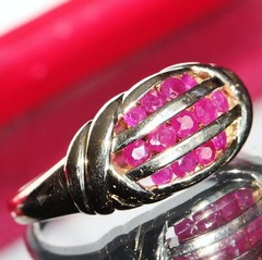 14k yellow gold ring 1.00ct natural treated ruby size 8 swirl band vintage 4.6g