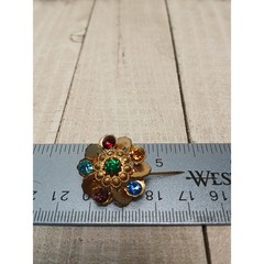 Vintage Gold Tone Multi Color Rhinestone Flower Brooch Pin 1950s -1970s MCM 1″