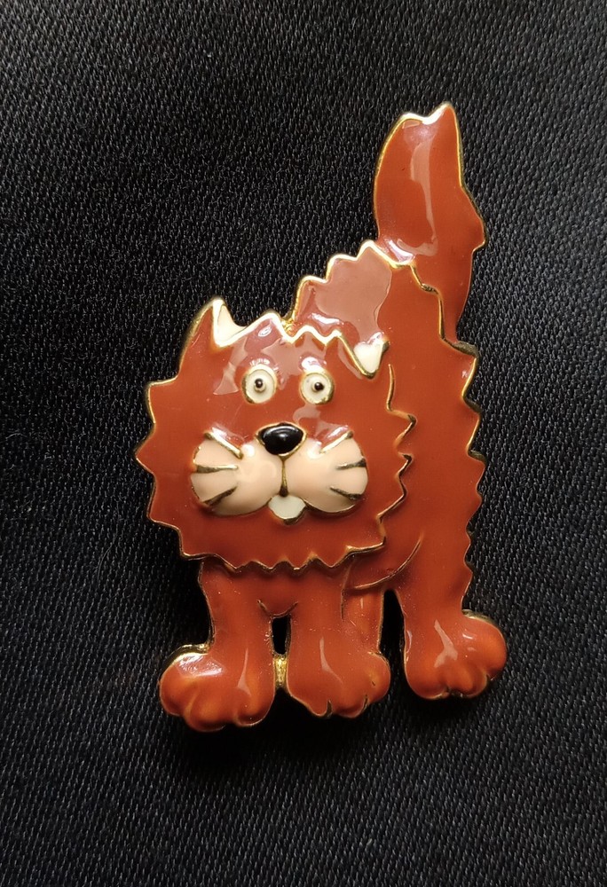 Scared Orange Cat Pin Brooch