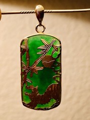 Vintage Natural Green Jade 45mm X 20mm Pendant 10k Gold Filled