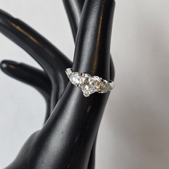 Sterling Silver 925 Triple Heart Shaped CZ Ring Size 6 Made in Thailand