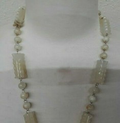 Vintage 24″ Smokey White Art GLASS Necklace PRETTY