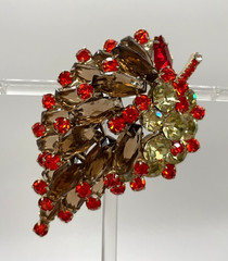 Verified Juliana Topaz Orange yellow coffin Hexagon Rhinestones Leaf brooch