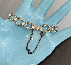 Marcasite Oval Link Sterling 7″ Bracelet Safety Chain 15 Grams Butterfly Clasp