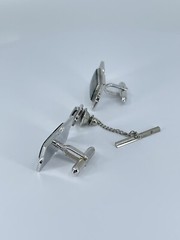 Swank Cufflink and Tie Tack set Jadeite rectangle silver tone 3/4″