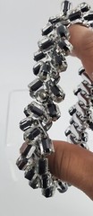 Vintage Cha-Cha Japan Stretchable Bracelet Black and clear silver tone