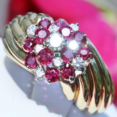 18k yellow gold ring 1.45ct diamond treated ruby sz 6.5 swirl 11.00g N3070M