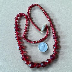 Czech Glass Bead Necklace Red Vintage Faceted Graduated Statement Long 24 Inch