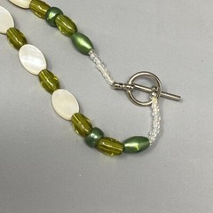Glass Necklace Green White Beads Wire Wrap Acrylic Flower Y Drop Pendant Boho 18