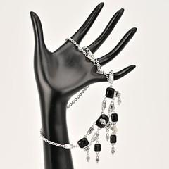 Original Vintage Designer Silver Onyx Zirconia Rhinestone Gemstone Necklace