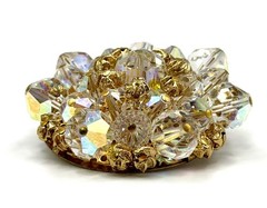 Vintage Cluster Brooch Clear AB Crystal & Gold-tone Beads Cha Cha MCM 1950s