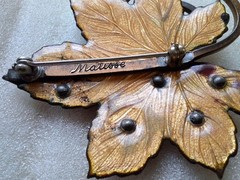 Matisse Vintage Signed Red Enamel Leaf Brooch & Clip-On Earrings Set
