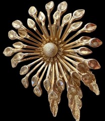 Vintage Gold Tone Floral Starburst Brooch Pin Mid Century Modern Statement 2.5″