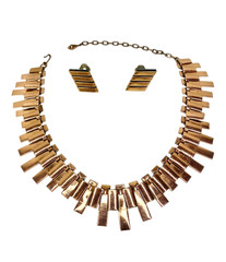 Vintage Renoir Copper Peter Pan Necklace Earrings Set MCM Modernist Signed 1950s
