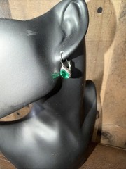 Vintage FAS 925 Sterling Silver Pear Cut Green Emerald CZ Leverback Earrings