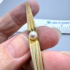 Antique 8K Bar Pin with 4.7mm Pearl 1.75″ 2.9 grams