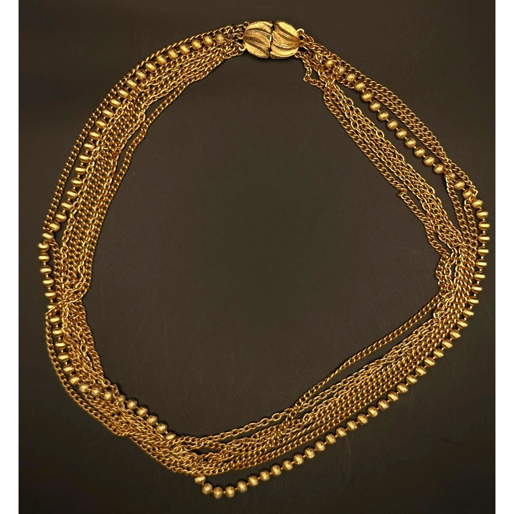 Vintage 1960’s Goldtone Multi-strand Necklace Unsigned Beauty