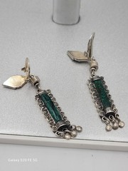 Vintage Sterling Silver Eilat Stone Earrings Drop Dangle Clipon Made In Israel