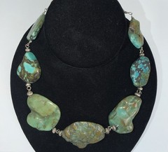 Vintage Turquoise Statement Necklace | Asymmetrical Multi-sized Stones | 18″
