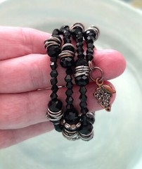 Cluster Bracelet Wire Wrapped Black Copper Silver Beads Charms Fits All