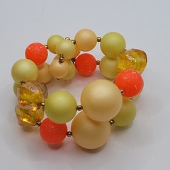 Eclectic Color 3 Piece Beaded Necklace Clip On Earrings Bracelet Vintage Set