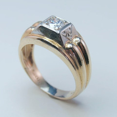 Vintage Art Deco 14k Multicolor Gold Man’s Solitaire .31ct Diamond Ring Size 7+