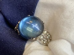 Vtg Sterling Silver Ring 3.5g Fine Jewelry Size 4.5 Band Blue Stone *READ*