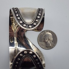 DELL Bead Modernist Abstract – Sterling Silver 925 Wide Cuff Bangle – 6.8″
