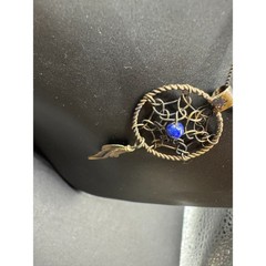 Vintage AGI Italy Signed Sterling Silver 925 Lapis Lazuli Dreamcatcher Necklace