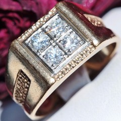 14k yellow gold ring 0.80ct natural diamond size 8 vintage handmade 7.2gr N1078A